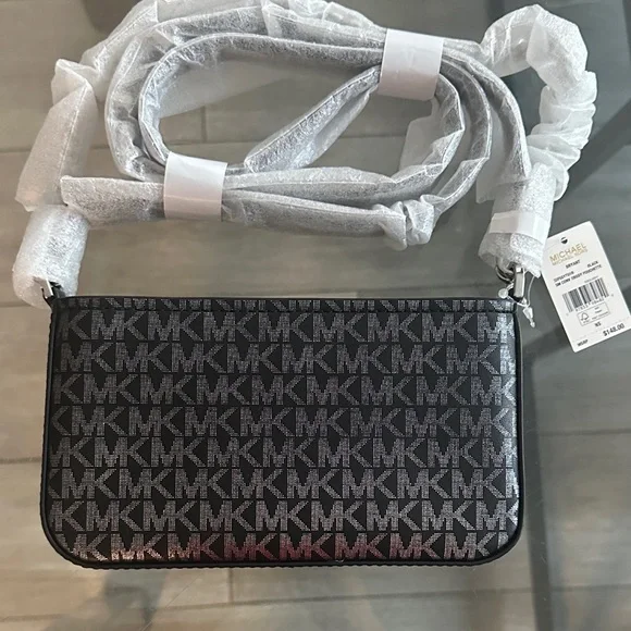 Michael Kors Bryant Small Metallic Signature Logo Convertible Pochette - Picture 5 of 7